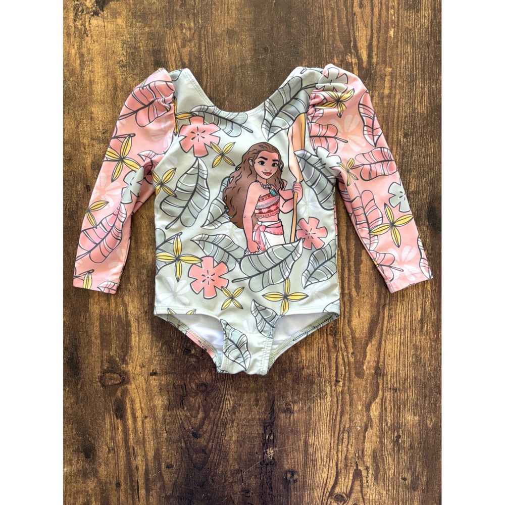 Disney Princess Moana Baby Girl Long Sleeve One Piece Swimsuit 12M Tropical